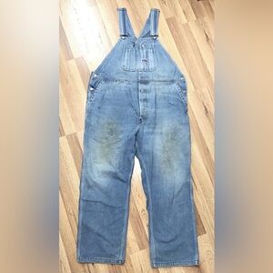 BIG SMITH Mens Distressed Denim Bib Overalls Farm Chore Carpenter Grunge Size 48